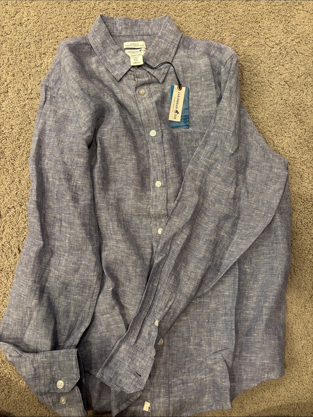 Caribbean Joe Men's Button-Down Shirt in Light Blue Chambray